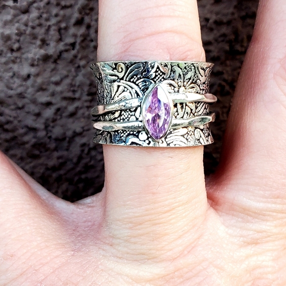 New Pink Topaz 925 Silver Spinner Meditation Ring. - Picture 8 of 13